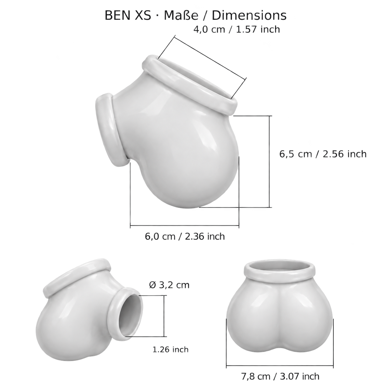 Toylie Latex Penishülle BEN XS Maßblatt mit transparentem Hintergrund